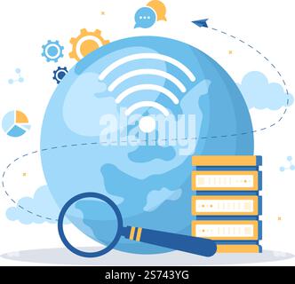 Intranet-Internet-Netzwerk-Verbindungstechnologie zur Weitergabe vertraulicher Unternehmensinformationen in handgezeichneter Cartoon-Grafik Stock Vektor