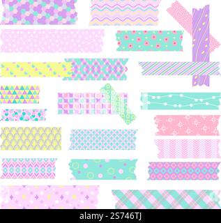 Dekorative Scotch-Streifen. Washi Klebeband, Scrapbooking Band Streifen Aufkleber. Scrapbook Wrapping Band, Klebebänder Stücke heutzutage Vektor-Satz von Scrapbook Washi klebrige Papier Illustration. Dekorative Scotch-Streifen. Washi Klebeband, Scrapbooking Band Streifen Aufkleber. Scrapbook Geschenkband, Klebebänder Stücke heutzutage Vektor-Set Stock Vektor