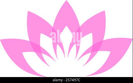 Rosafarbenes Lotus-Logo. Traditionelle asiatische Blume. Spirituelles Symbol isoliert auf weißem Hintergrund. Rosafarbenes Lotus-Logo. Traditionelle asiatische Blume. Spirituelles Symbol Stock Vektor