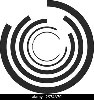 Schwarze konzentrische Kreise. Vortex-Zeichen. Schallwellensymbol isoliert auf weißem Hintergrund. Schwarze konzentrische Kreise. Vortex-Zeichen. Symbol für Schallwellen Stock Vektor