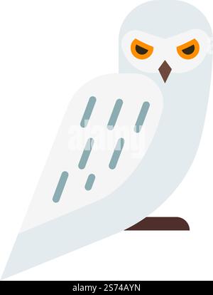 Weißes Eulensymbol. Niedlicher Nordvogel in einfacher flacher Art isoliert auf weißem Hintergrund. Weißes Eulensymbol. Niedlicher Nordvogel in schlichtem, flachem Stil Stock Vektor
