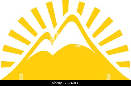 Sonnenschein auf Berggipfeln. Logo im Vintage-Stil isoliert auf weißem Hintergrund. Sonnenschein auf Berggipfeln. Logo im Vintage-Stil Stock Vektor