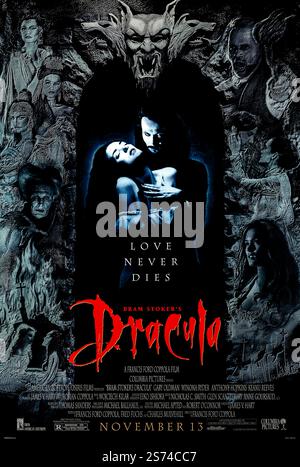 Bram Stokers Dracula (1992) von Francis Ford Coppola mit Gary Oldman, Winona Ryder und Anthony Hopkins. Eine gotische Nacherzählung der klassischen Vampirgeschichte von Liebe und Dunkelheit. Foto eines Original-Posters aus dem Jahr 1992 (US-1-Blatt). NUR REDAKTIONELLE VERWENDUNG. Quelle: BFA / Columbia Pictures Stockfoto