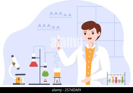Laboratorium mit der Durchführung von Forschung wissenschaftlich, Experimentieren und Messen in einem Labor in flachen Cartoon Handgezeichnete Vorlagen Illustration Stock Vektor