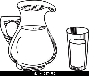 Krug mit Glas voller Drink. Flüssige Gläser zur Erfrischung, isoliert auf weißem Hintergrund. Krug mit Glas voller Drink. Flüssige Gläser zur Erfrischung Stock Vektor