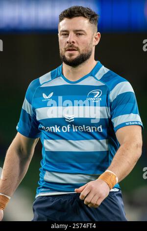 Dublin, Irland. Januar 2025. Robbie Henshaw von Leinster während des Investec Champions Cup, Pool 2, Runde 4 Spiel zwischen Leinster Rugby und Bath Rugby im Aviva Stadium in Dublin, Irland am 18. Januar 2025 (Foto: Andrew SURMA/ Credit: SIPA USA/Alamy Live News Stockfoto
