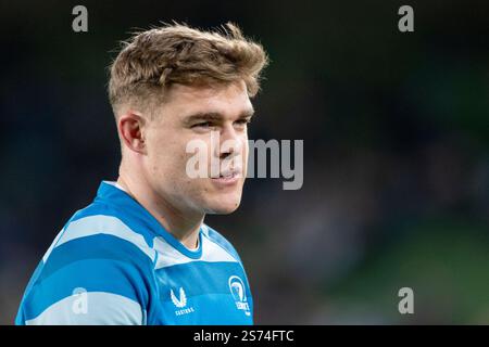 Dublin, Irland. Januar 2025. Garry Ringrose von Leinster während des Investec Champions Cup, Pool 2, Runde 4 Spiel zwischen Leinster Rugby und Bath Rugby im Aviva Stadium in Dublin, Irland am 18. Januar 2025 (Foto: Andrew SURMA/ Credit: SIPA USA/Alamy Live News Stockfoto