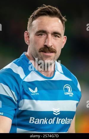 Dublin, Irland. Januar 2025. Jack Conan von Leinster während des Investec Champions Cup, Pool 2, Runde 4 Spiel zwischen Leinster Rugby und Bath Rugby im Aviva Stadium in Dublin, Irland am 18. Januar 2025 (Foto: Andrew SURMA/ Credit: SIPA USA/Alamy Live News Stockfoto