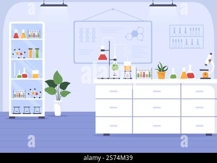 Laboratorium mit der Durchführung von Forschung wissenschaftlich, Experimentieren und Messen in einem Labor in flachen Cartoon Handgezeichnete Vorlagen Illustration Stock Vektor