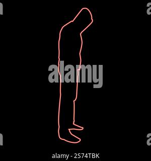 Neon Mann in der Haube Konzept Gefahr Silhouette Seitenansicht Symbol Schwarz Farbe Vektor Illustration flache Art einfache Vorstellung Kreis Runde rote Farbe Vektor Illustration Bild flache Art Licht. Neon Mann in der Haube Konzept Gefahr Silhouette Seitenansicht Symbol schwarze Farbe Illustration im Kreis rund rote Farbe Vektor Illustration Bild flach Stil Stock Vektor