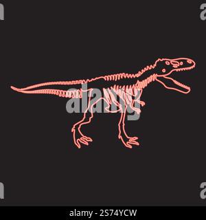 Neon Dinosaurier Skelett t rex rote Farbe Vektor Illustration Bild flach Stil Licht. Neon Dinosaurier Skelett t rex rote Farbe Vektor Illustration Bild flach Stil Stock Vektor