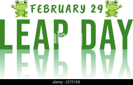 Happy Leap Day am 29. Februar mit der Illustration „Cute Frog in Flat Style Cartoon Hand Drawn Background Templates“ Stock Vektor