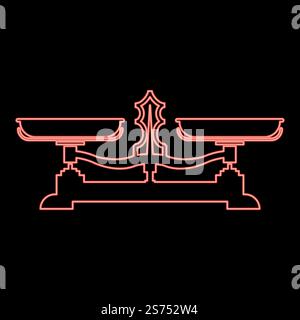 Neon Balancing Waage Store Waage Libra Rot Farbe Vektor Illustration Bild flach Stil Licht. Neon Balancing Waage Store Waage Libra Rot Farbe Vektor Illustration Bild flach Stil Stock Vektor
