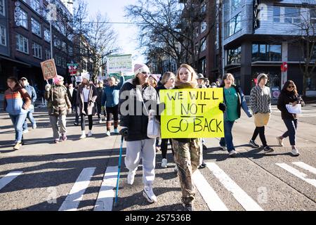 Seattle, Washington DC, USA. Seattle People's March 18th January 2025 Credit: Alex Garland/Alamy Live News Stockfoto