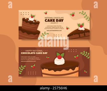 National Chocolate Cake Day Banner – Abbildung Von Handgezeichneten Schablonen Aus Flachem Cartoon Stock Vektor