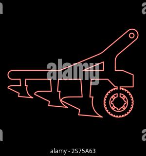 Neonpflug für die Kultivierung von Land vor der Aussaat landwirtschaftliche Produkte Traktor Makanismus Ausrüstung Industrielles Gerät rote Farbe Vektor Illustration Bild flache Art Licht. Neonpflug für die Kultivierung von Land vor der Aussaat landwirtschaftliche Produkte Traktor Makanismus Ausrüstung Industrielles Gerät rote Farbe Vektor Illustration Bild flache Art Stock Vektor