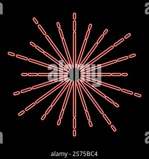 Neon Sunburst Fireworks Rays Radial Ray Strahllinien Sparkle Glaze Flare Starburst konzentrische Strahlungslinien Rot Farbe Vektor Illustration Bild flach Stil Licht. Neon Sunburst Fireworks Rays Radial Ray Strahllinien Sparkle Glaze Flare Starburst konzentrische Strahlungslinien Rot Farbe Vektor Illustration Bild flach Stil Stock Vektor