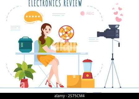 Überprüfung der Elektronik mit Kundenbewertung der Servicequalität oder der Anwendung und Abgabe von Feedback in einer flachen, handgezeichneten Schablone Stock Vektor