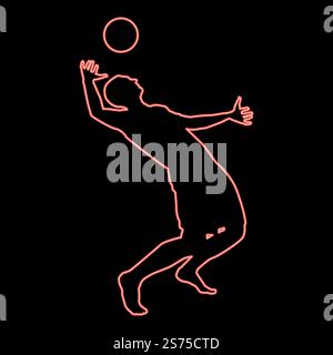 Neon Volleyball Spieler schlägt den Ball mit Top Silhouette Seitenansicht Angriff Ball Icon Schwarz Farbe Vektor Illustration flache Art einfache Vorstellung Kreis Runde rote Farbe Vektor Illustration Bild flache Art Licht. Neon Volleyball Spieler schlägt den Ball mit Top Silhouette Seitenansicht Angriff Ball Symbol schwarze Farbe Illustration im Kreis Runde rote Farbe Vektor Illustration Bild flache Art Stock Vektor