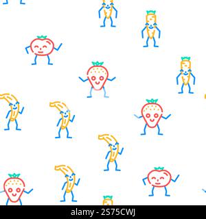 Obst-Gemüse-Charakter Lebensmittel-Vektor nahtlose Muster dünne Linie Illustration. Obst-Gemüse-Charakter Lebensmittel-Vektor nahtloses Muster Stock Vektor