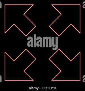 Neon vier Pfeile, die in verschiedene Richtungen zeigen von der Mitte Symbol Schwarz Farbe Vektor Illustration flache Art einfache Vorstellung Kreis rund rot Farbe Vektor Illustration Bild flache Stil Licht. Neon vier Pfeile, die in verschiedene Richtungen vom mittleren Symbol zeigen Schwarze Farbe Illustration im Kreis rund Rot Farbe Vektor Illustration Bild flach Stil Stock Vektor