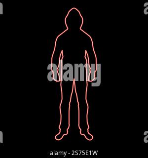 Neon Mann in der Haube Konzept Gefahr Silhouette Vorderseite Symbol Schwarz Farbe Vektor Illustration flache Art einfache Vorstellung Kreis Runde rote Farbe Vektor Illustration Bild flache Art Licht. Neon Mann in der Haube Konzept Gefahr Silhouette Vorderseite Symbol schwarze Farbe Illustration im Kreis rund rote Farbe Vektor Illustration Bild flach Stil Stock Vektor