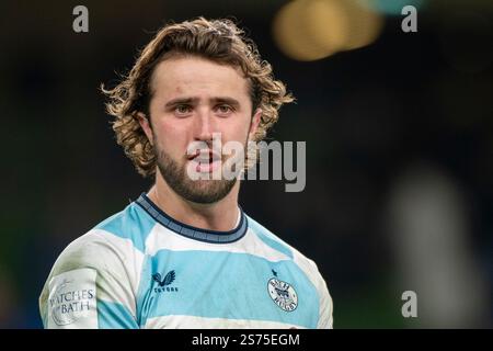 Dublin, Irland. Januar 2025. Tom Glanville of Bath nach dem Investec Champions Cup, Pool 2, Runde 4 Spiel zwischen Leinster Rugby und Bath Rugby im Aviva Stadium in Dublin, Irland am 18. Januar 2025 (Foto: Andrew SURMA/ Credit: SIPA USA/Alamy Live News Stockfoto