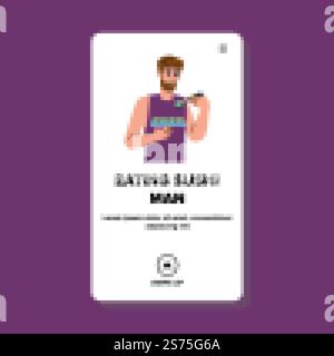 Sushi-Mann-Vektor essen. Essen japanisch, Abendessen Restaurant, gesunde Mahlzeit, Fisch köstlich essen Sushi Mann Web flache Karikaturillustration. Sushi-Mann-Vektor essen Stock Vektor