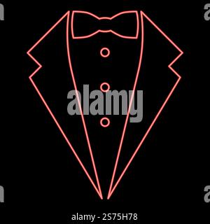 Neon Symbol Service Abendessen Jacke Bogen Tuxedo Konzept Tux Zeichen Butler Gentleman Idee Kellner Anzug rote Farbe Vektor Illustration Bild flache Stil Licht. Neon Symbol Service Abendessen Jacke Bogen Tuxedo Konzept Tux Zeichen Butler Gentleman Idee Kellner Anzug rote Farbe Vektor Illustration Bild flach Stil Stock Vektor