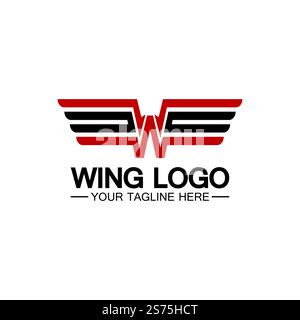 Buchstabe W für Flügel Logo-Design, Kombination mit Buchstabe W und Flügeln Stock Vektor