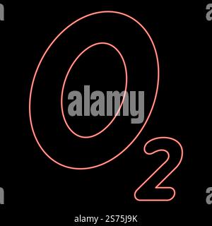 Neon Sauerstoff chemische Formel O2 Luft rot Farbe Vektor Illustration Bild flache Art Licht. Neon Sauerstoff chemische Formel O2 Luft rot Farbe Vektor Illustration Bild flach Stil Stock Vektor