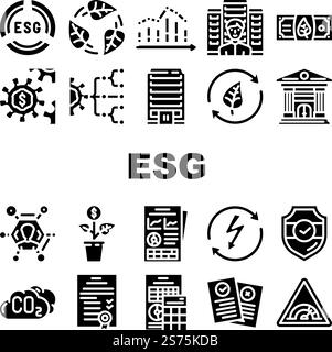 Symbole für ökologische soziale Governance setzen Vektor. esg Business, Energie Social, Öko Green, Unternehmensökologie, nachhaltige Investitionen Umwelt Social Governance-Symbole. Symbole für ökologische soziale Governance setzen Vektor Stock Vektor