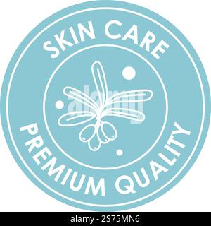 Premium-Qualitätsprodukt, Hautpflege und Schönheitsbehandlung. Lotionen oder Cremes, Waschgel oder Schaum für Poren-Sauberkeit. Kosmetik mit Oliven. Etikett oder Emblem für Paket, Vektor in flacher Form. Hautpflege, Premium-Qualitätsprodukt, Emblem Vektor Stock Vektor