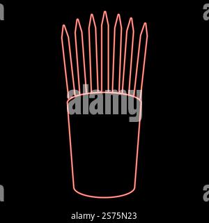 Neonstifte im Glas steht aufrecht Büro Lieferant Konzept Arbeitsplatz rote Farbe Vektor Illustration Bild flach Stil Licht. Neonstifte im Glas steht aufrecht Büro Lieferant Konzept Arbeitsplatz rote Farbe Vektor Illustration Bild flach Stil Stock Vektor
