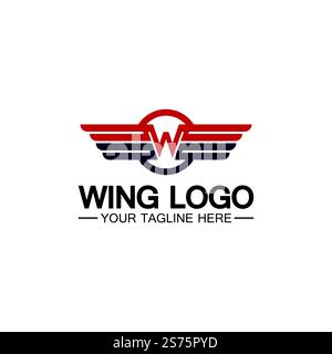 Buchstabe W für Flügel Logo-Design, Kombination mit Buchstabe W und Flügeln Stock Vektor