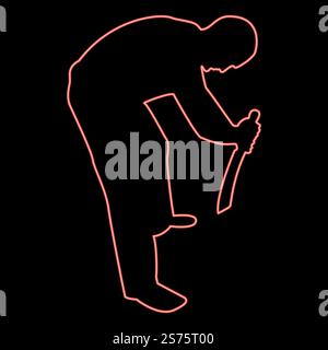 Neon Mann mit Schwertmachete Kalte Waffen in der Hand Militärmann Soldat Soldat Soldat in verschiedenen Positionen Hunter mit Messer Kampf stellt starke Verteidiger Krieger Konzept Waffen stehende rote Farbe Vektor Illustration Bild flache Stil Licht. Neon Mann mit Schwert Machete Kalte Waffen in der Hand Militärmann Soldat Soldat Soldat in Positionen Hunter mit Messer Kampf Posts starker Verteidiger Krieger Konzept Waffen Stand rote Farbe Vektor Illustration Bild flach Stil Stock Vektor