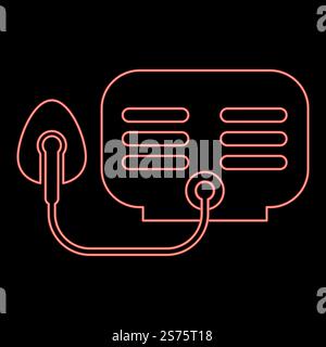 Neon Inhalator Vernebler medizinische Aerosolausrüstung rote Farbe Vektor Illustration Bild flache Art Licht. Neon Inhalator Vernebler medizinische Aerosolausrüstung rote Farbe Vektor Illustration Bild flache Art Stock Vektor