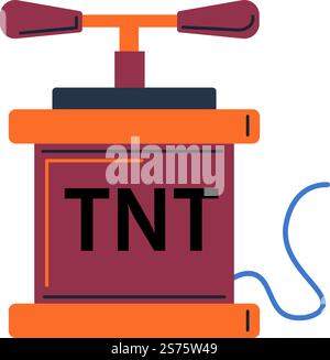 Detonationssystem oder -Mechanismus auf Waffen. Militärische Sprengstoffe und Bewaffnung, Druckknopf zum Starten und Starten zerstörerischer Kräfte. Isoliertes Symbol der Sprengwaffe. Vektor in abgewickelter Form. Sprengbombe, Detonationssystem Stock Vektor