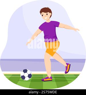 Futsal-, Fußball- oder Fußballsport-Illustration mit Spielern, die einen Ball und Dribble in einem handgezeichneten Turnierfilm schießen Stock Vektor