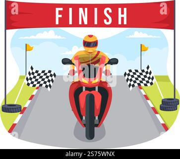 Motorrad Racing Championship auf der Rennstrecke Illustration mit Racer Riding Motor für Landing Page in Flat Cartoon handgezeichneten Vorlagen Stock Vektor