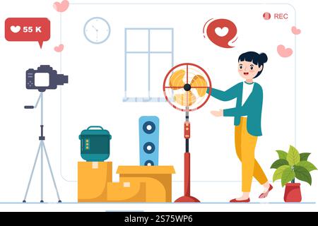 Überprüfung der Elektronik mit Kundenbewertung der Servicequalität oder der Anwendung und Abgabe von Feedback in einer flachen, handgezeichneten Schablone Stock Vektor
