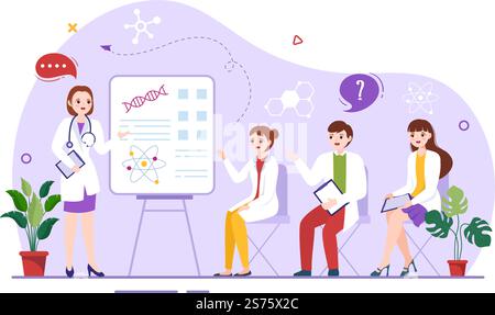Medizinstudium mit Schülern, die Doktorlehrgang und Lernwissenschaften im Klassenzimmer in flacher Cartoon handgezeichnete Vorlage Illustration hören Stock Vektor