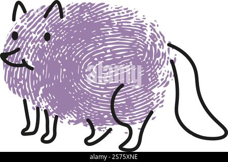 Wolf-Daumenabdruck, isoliertes Porträt eines wilden Tieres mit langem Schwanz. Fleischfressendes Säugetier aus der Hundsfamilie, Jagdhunde. Einfache Zeichenzeichnung mit Fingerstempel, Vektor in flacher Form. Daumenabdruckzeichnung des wilden Wolfstiervektors Stock Vektor