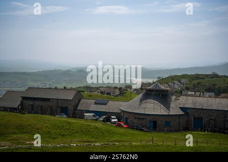 Blick von einer Seilbahn, Great Orme, über Llandudno, Wales Stockfoto
