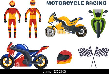 Motorrad Racing Championship auf der Rennstrecke Illustration mit Racer Riding Motor für Landing Page in Flat Cartoon handgezeichneten Vorlagen Stock Vektor