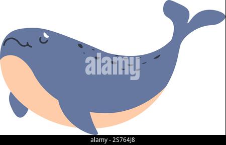 Porträt von Walen, Meeressäugetieren, die unter Wasser wohnen. Meeressäuger mit Schwanz und Flossen. Isolierte niedliche Persönlichkeit oder Charakter, die in Meer- oder Ozeanwellen lebt. Vektor in abgewickelter Darstellung. Meeressäugewal-Porträt des Tiervektors Stock Vektor