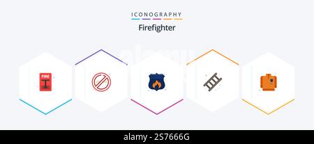 Firefighter 25 Flat Icon-Paket mit Feuerwehr. Service. Zugriff. Job. Feuer Stock Vektor
