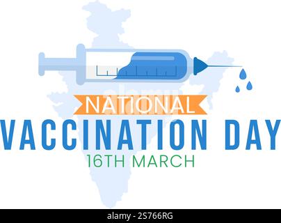 Nationaler Impftag am 16. März Illustration mit Impfspritze für starke Immunität in flachem Cartoon Hand Drawn to Landing Page Template Stock Vektor