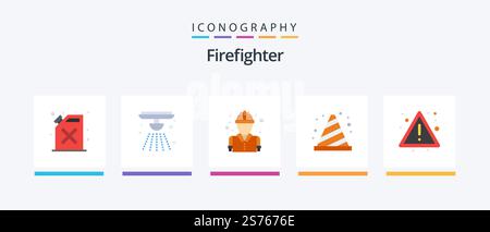 Firefighter Flat 5 Icon Pack inklusive Feuer. unterschreiben Sie. Feuer! Straße. Blockieren. Kreatives Symboldesign Stock Vektor