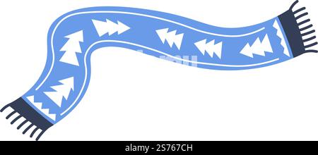 Strickschal mit Kiefernbaummuster. Isolierte handgefertigte Kleidung für Männer und Frauen. Stylische Accessoires für Outfits in der kalten Jahreszeit, Winterbekleidung. Vektor in abgewickelter Form. Warmer Strickschal für die Wintersaison, Vektor Stock Vektor